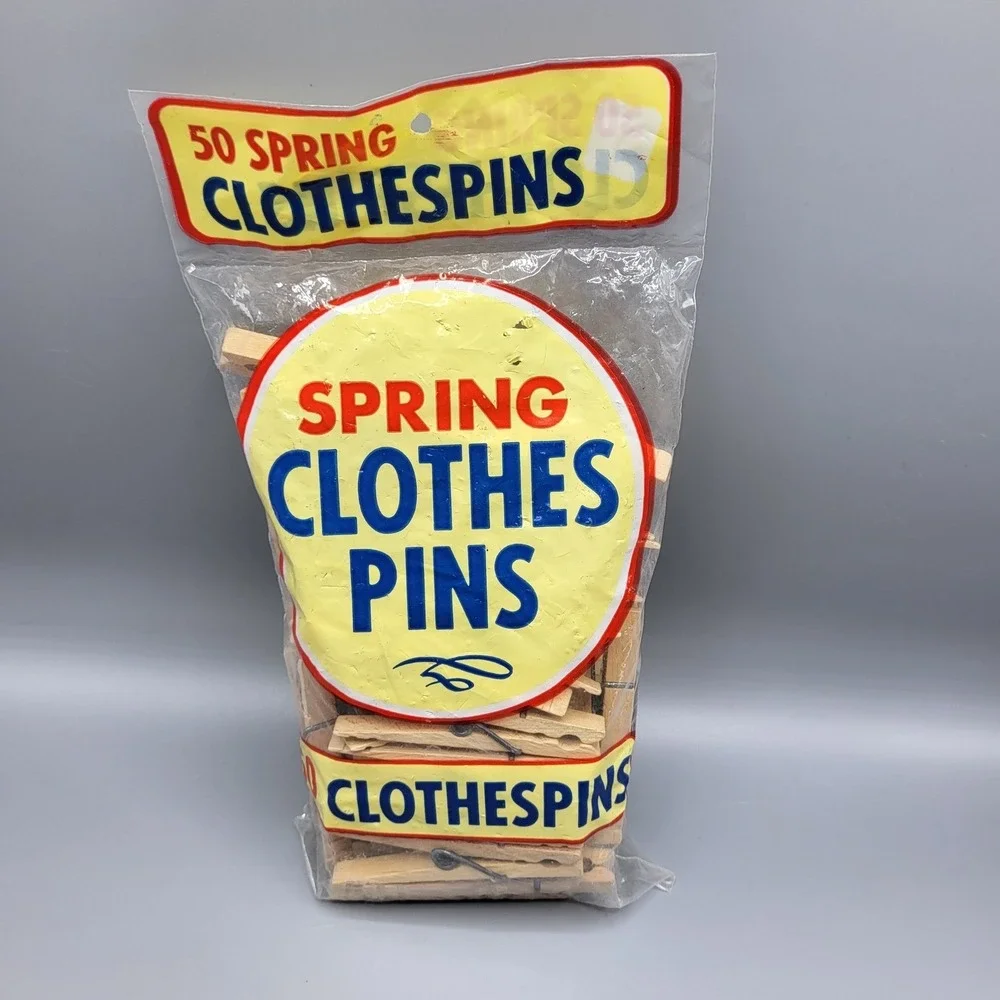 Kmart Spring Clothespins 50 Pack Vintage Wooden Made in USA Tan